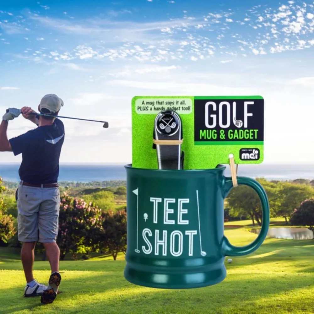 Golfers Set of 2 Tee Shot Golf Mug in Hunter Green + 6 in 1 Divot Tool Golf Gift
